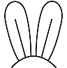 Black and white drawing of two upright bunny ears with dashed inner lines, emerging from the top of a round head.