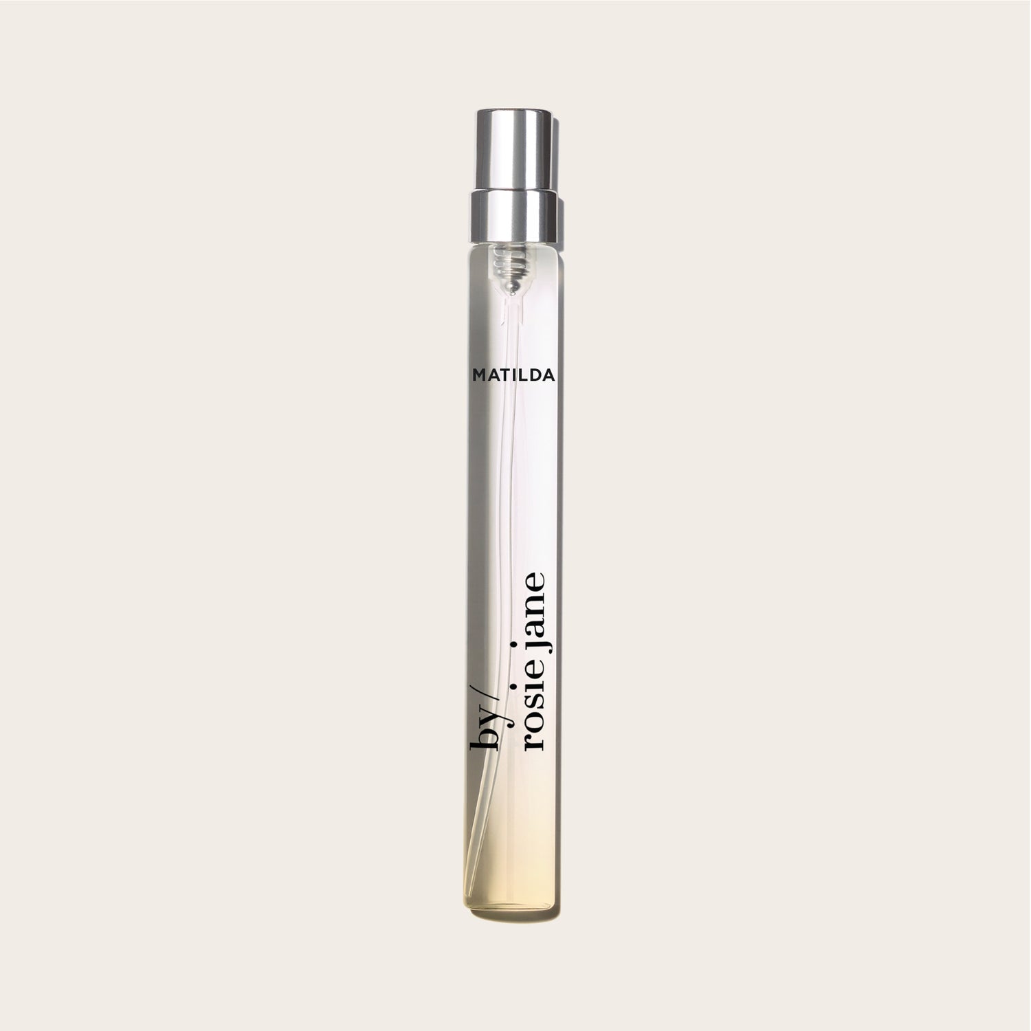 Perfume bottle labeled 'Matilda' by 'Rosie Jane' on a light beige background
