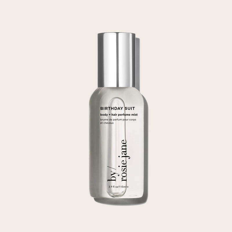 birthday suit body mist on tan background