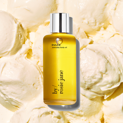 Dulce Body Oil on vanilla ice cream