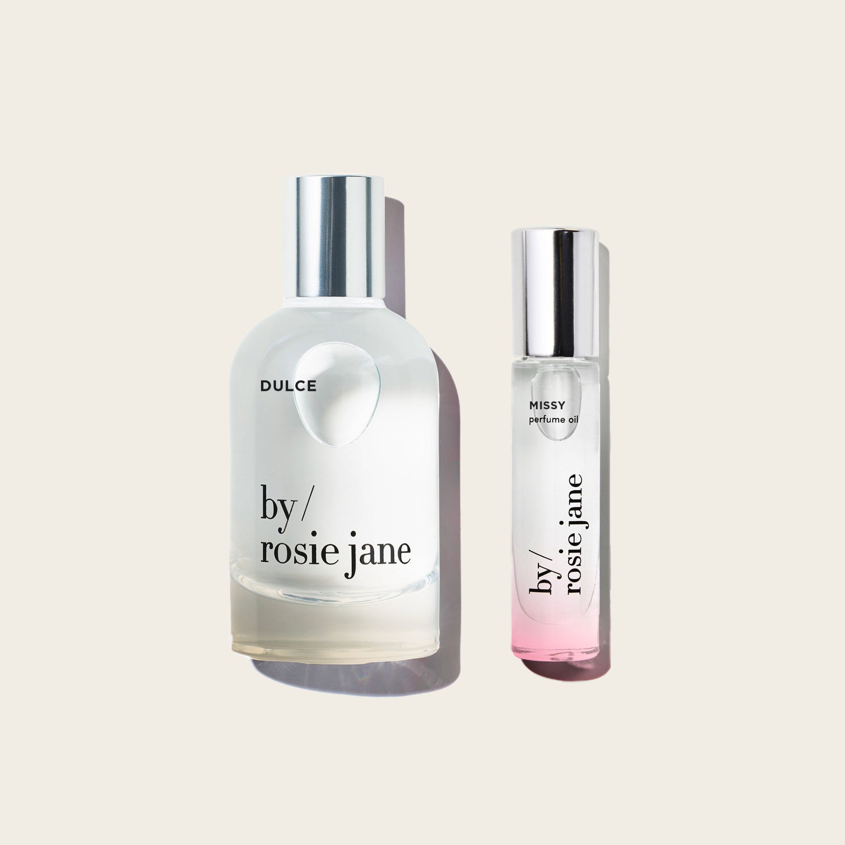 dulce edp and missy perfume oil on tan background