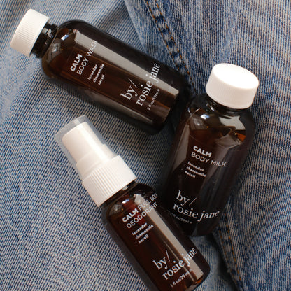 Mini body milk, mini deodorant, mini body wash in CALM