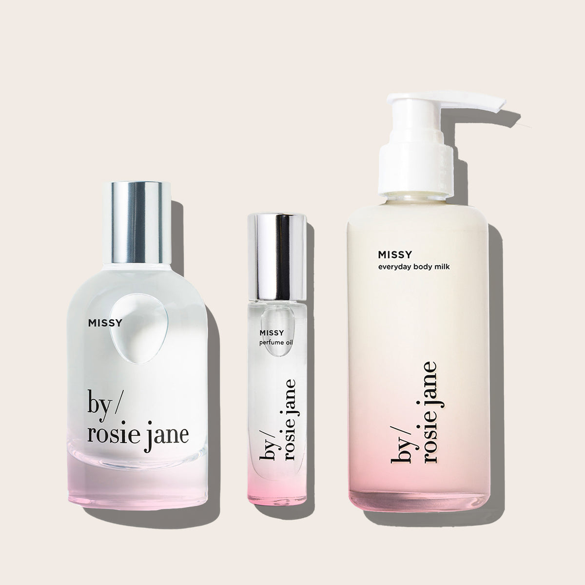 by rosie jane products: Full size missy perfume, missy perfume oil, and missy body milk 