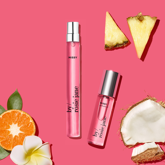 Missy travel spray + perfume oil with notes of pineapple, coconuts, green mandarin, frangipani