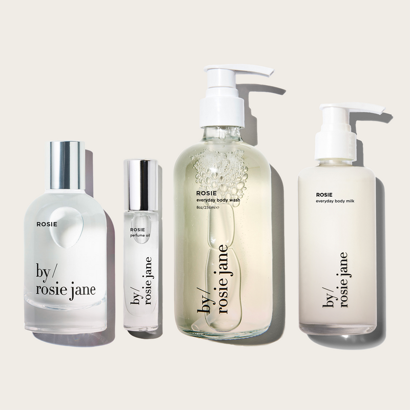 'by rosie jane' everything bundle in rosie scent on a light background