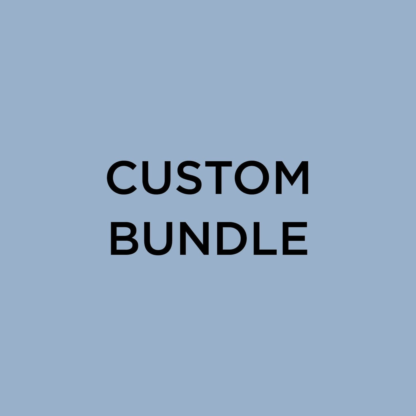 Text 'CUSTOM BUNDLE' on a solid blue background