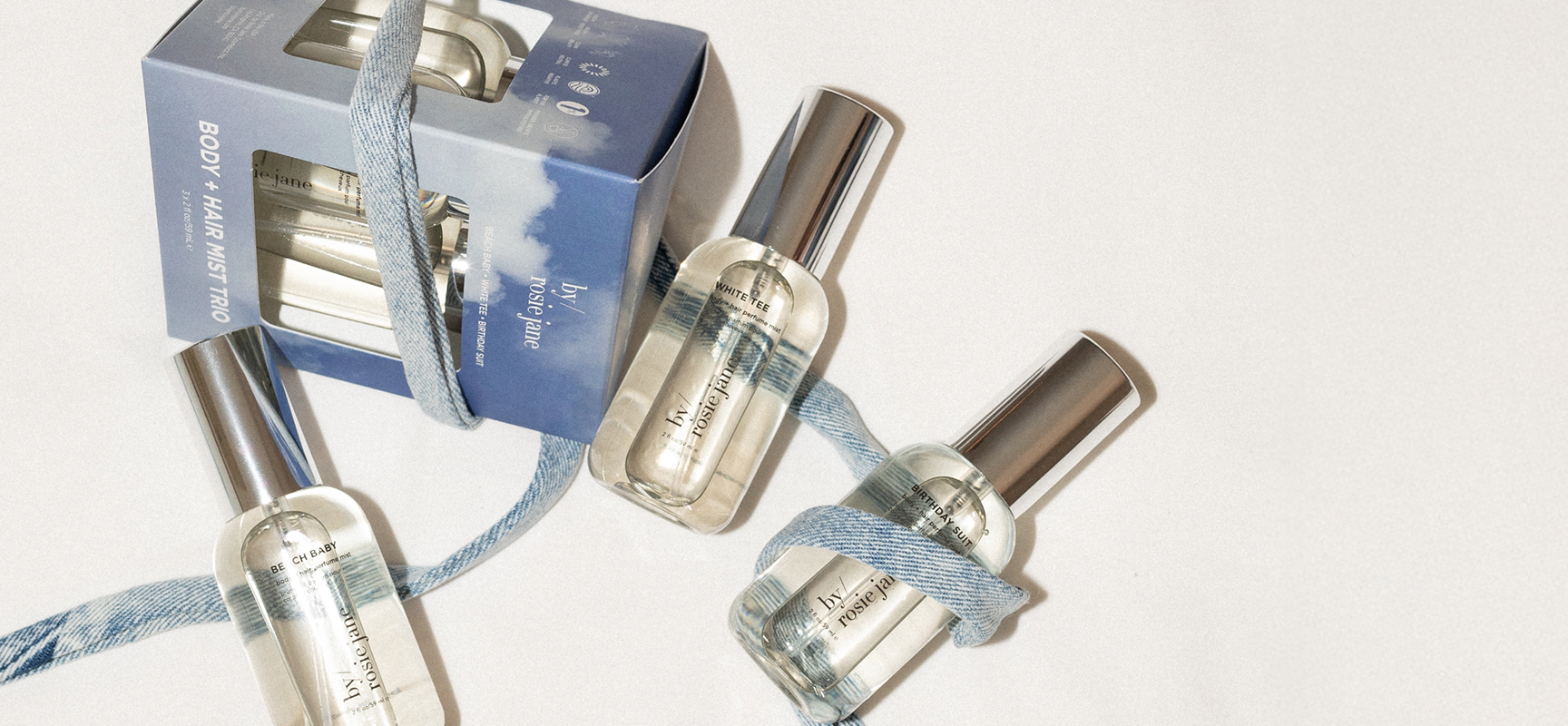mini body mist trio with denim ribbon