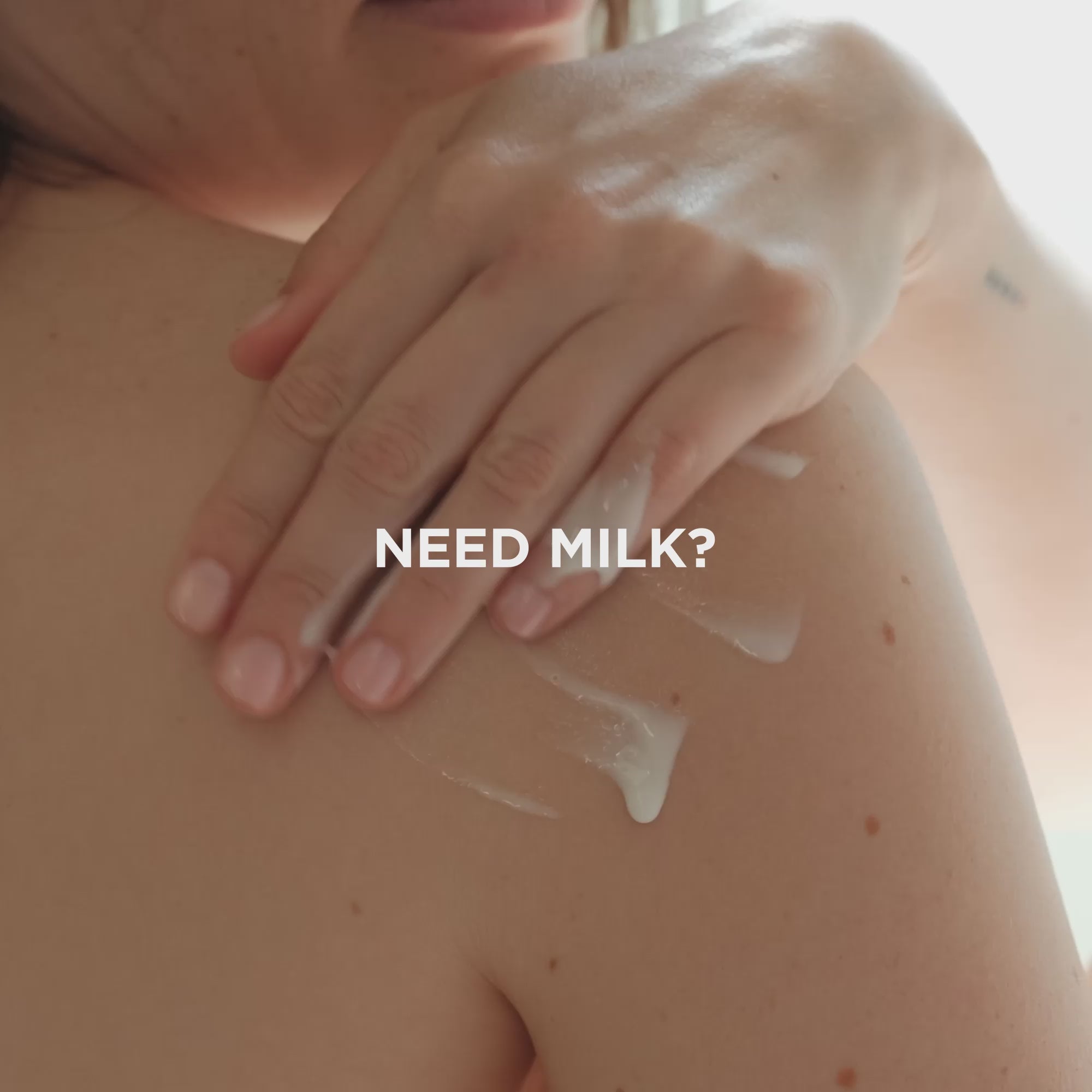 calm body milk video showing on shoulder